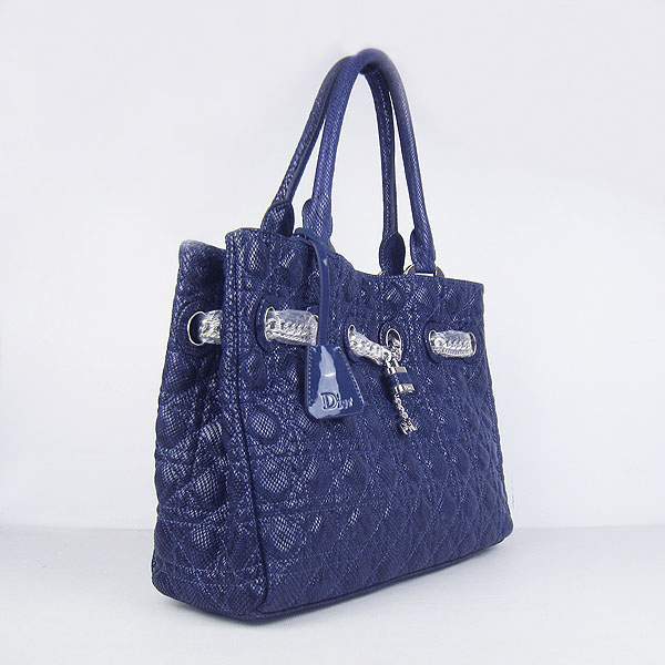 Christian Dior 1885 Snake Grain Leather Handbag-Blue - Click Image to Close